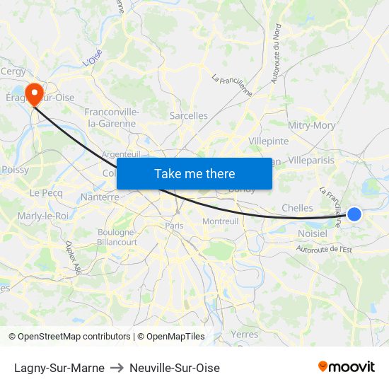 Lagny-Sur-Marne to Neuville-Sur-Oise map