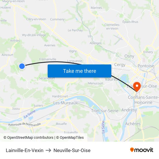 Lainville-En-Vexin to Neuville-Sur-Oise map