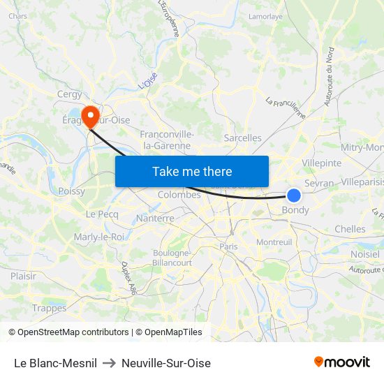 Le Blanc-Mesnil to Neuville-Sur-Oise map