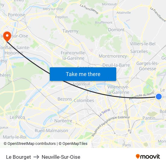 Le Bourget to Neuville-Sur-Oise map