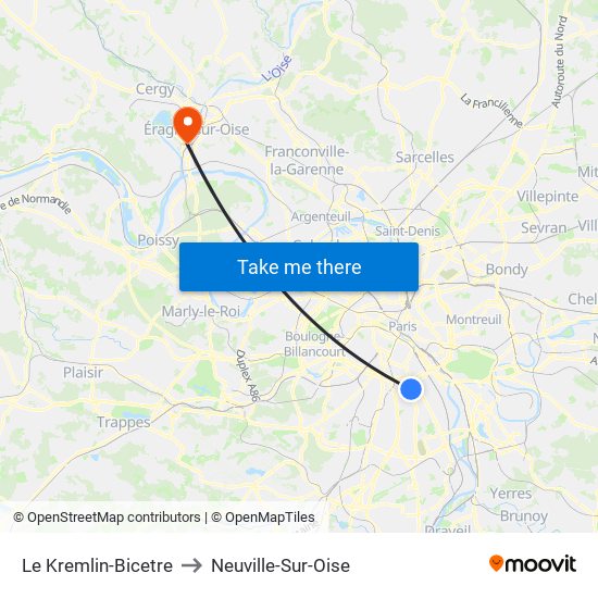 Le Kremlin-Bicetre to Neuville-Sur-Oise map