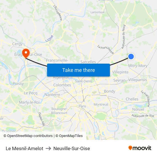 Le Mesnil-Amelot to Neuville-Sur-Oise map