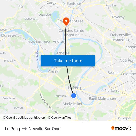 Le Pecq to Neuville-Sur-Oise map