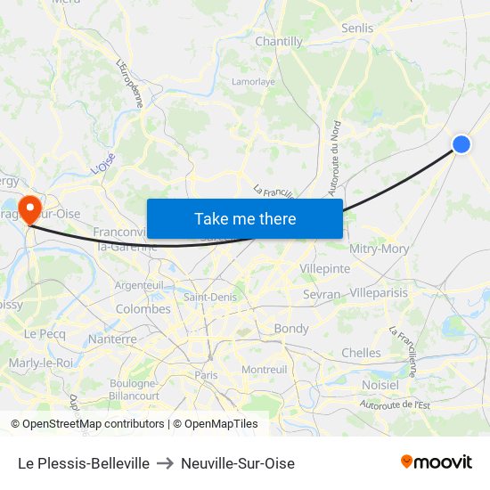 Le Plessis-Belleville to Neuville-Sur-Oise map