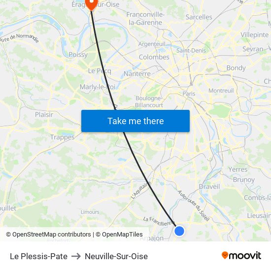 Le Plessis-Pate to Neuville-Sur-Oise map