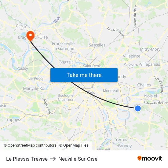 Le Plessis-Trevise to Neuville-Sur-Oise map