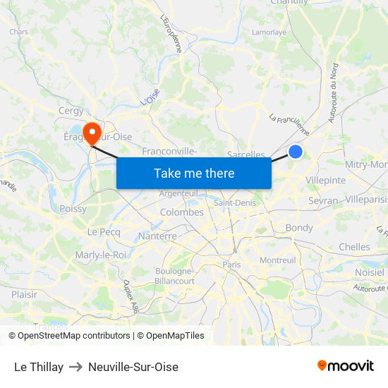 Le Thillay to Neuville-Sur-Oise map