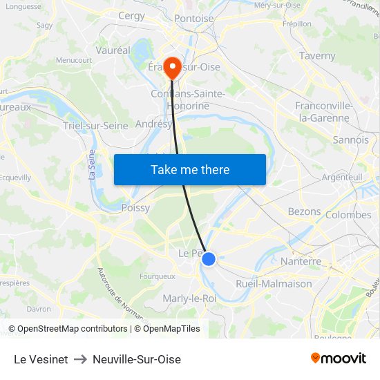 Le Vesinet to Neuville-Sur-Oise map