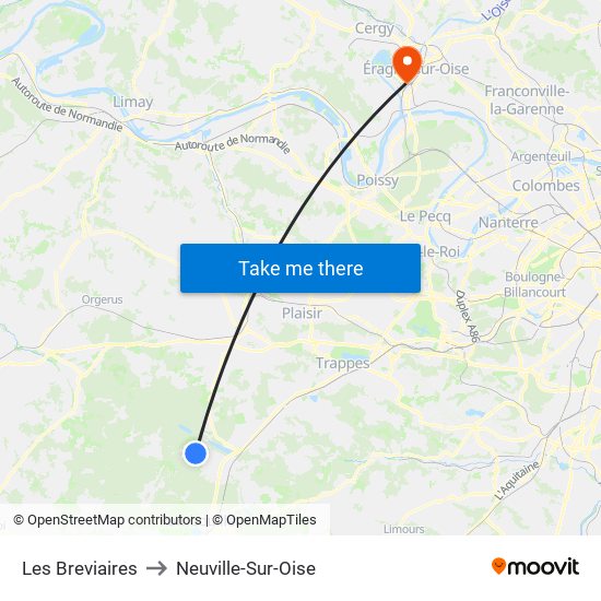 Les Breviaires to Neuville-Sur-Oise map