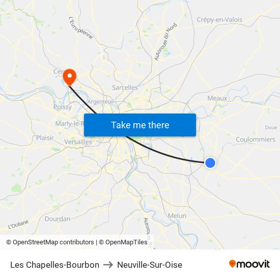 Les Chapelles-Bourbon to Neuville-Sur-Oise map