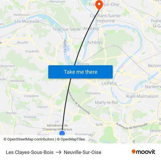 Les Clayes-Sous-Bois to Neuville-Sur-Oise map