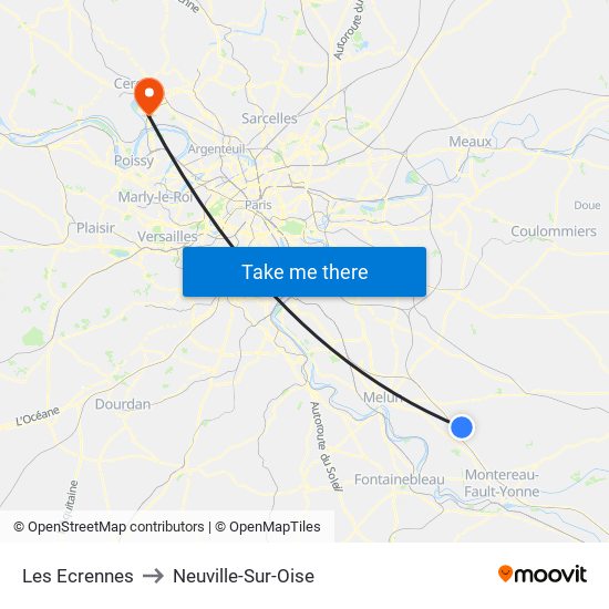 Les Ecrennes to Neuville-Sur-Oise map