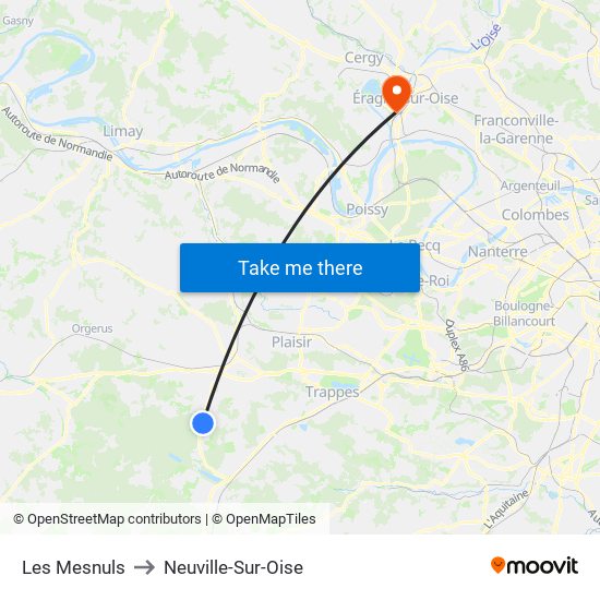 Les Mesnuls to Neuville-Sur-Oise map