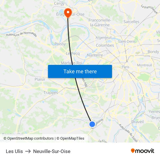 Les Ulis to Neuville-Sur-Oise map