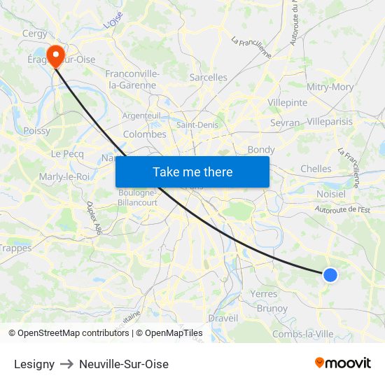 Lesigny to Neuville-Sur-Oise map
