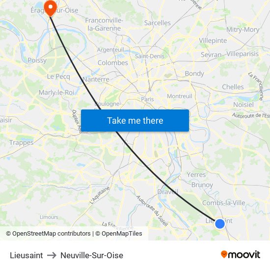 Lieusaint to Neuville-Sur-Oise map