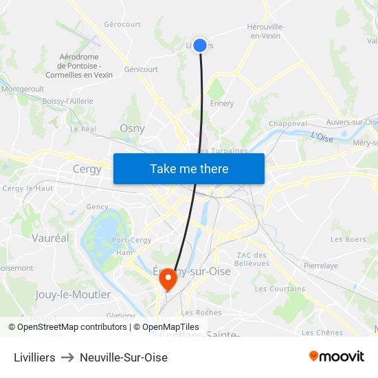 Livilliers to Neuville-Sur-Oise map