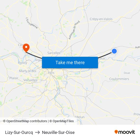 Lizy-Sur-Ourcq to Neuville-Sur-Oise map