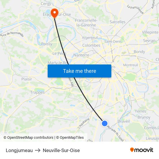 Longjumeau to Neuville-Sur-Oise map