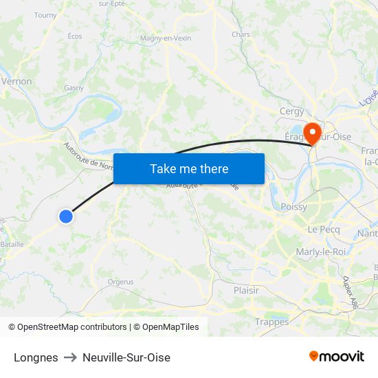 Longnes to Neuville-Sur-Oise map