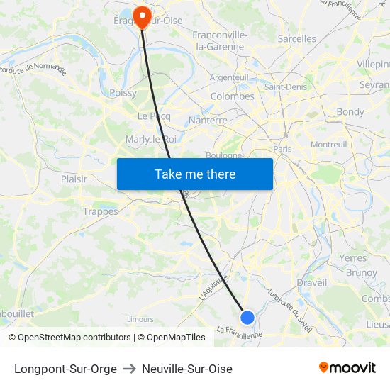 Longpont-Sur-Orge to Neuville-Sur-Oise map