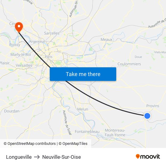 Longueville to Neuville-Sur-Oise map