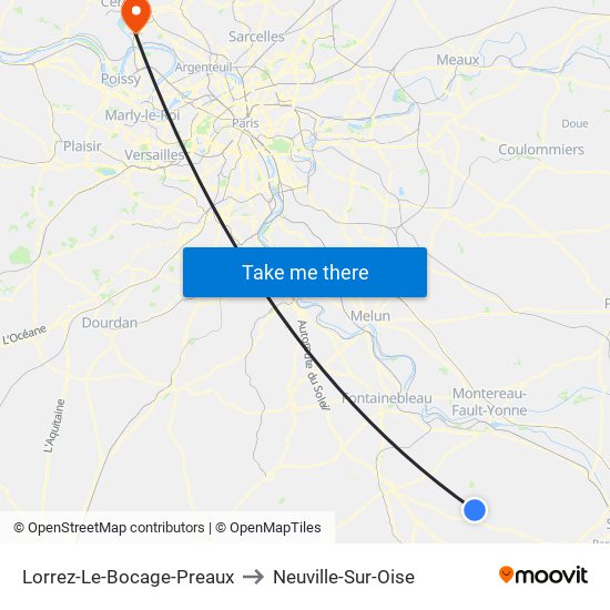 Lorrez-Le-Bocage-Preaux to Neuville-Sur-Oise map