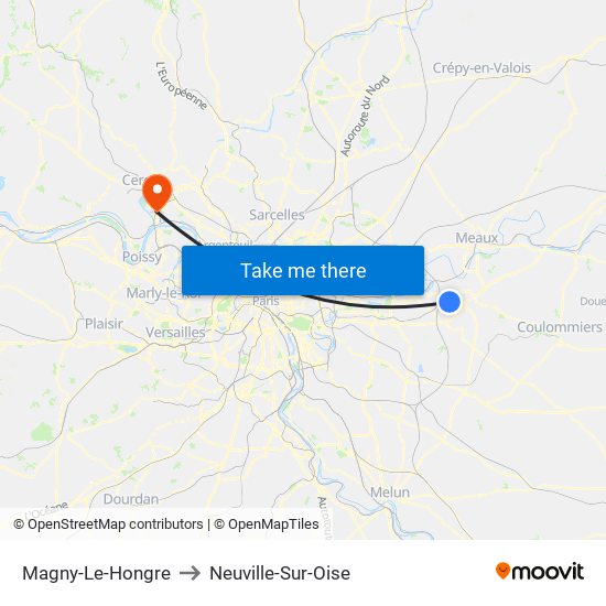 Magny-Le-Hongre to Neuville-Sur-Oise map