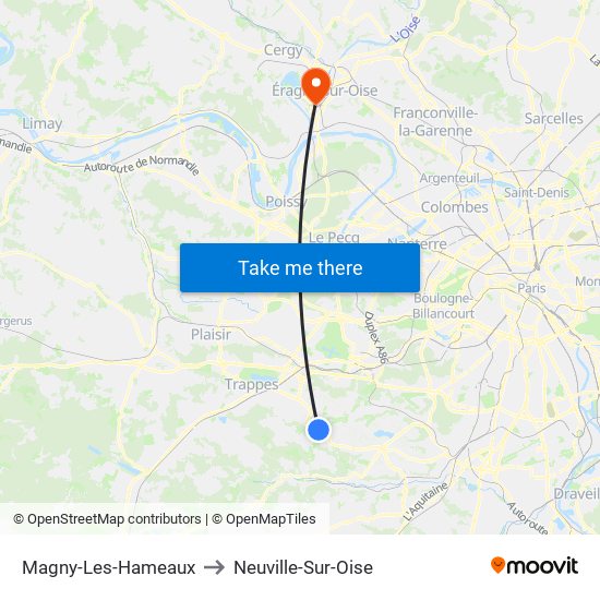 Magny-Les-Hameaux to Neuville-Sur-Oise map