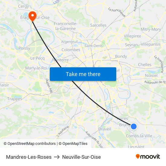 Mandres-Les-Roses to Neuville-Sur-Oise map