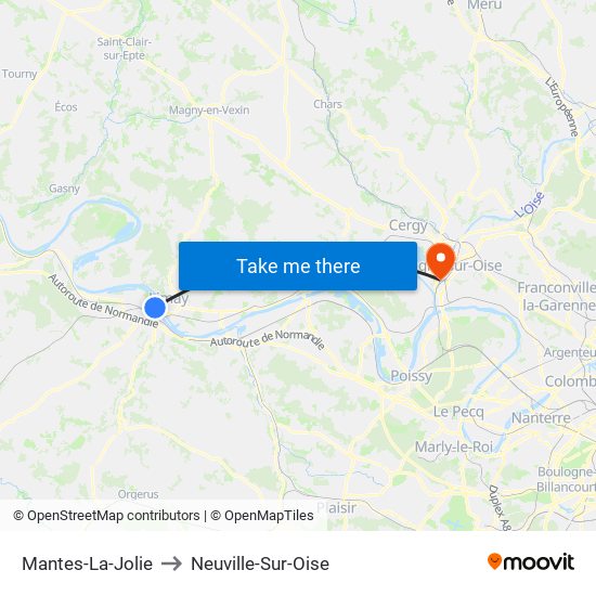 Mantes-La-Jolie to Neuville-Sur-Oise map