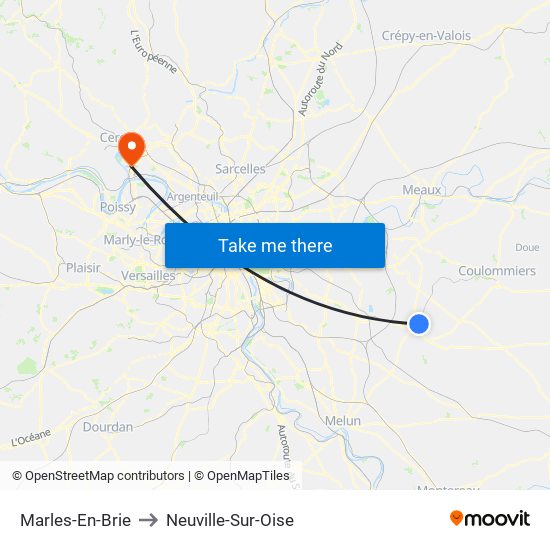 Marles-En-Brie to Neuville-Sur-Oise map