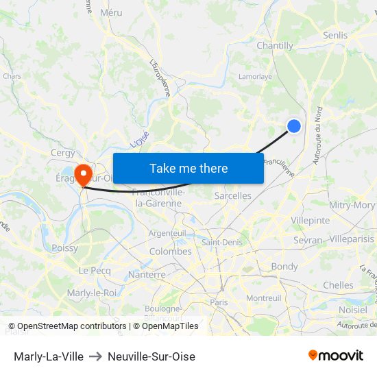 Marly-La-Ville to Neuville-Sur-Oise map