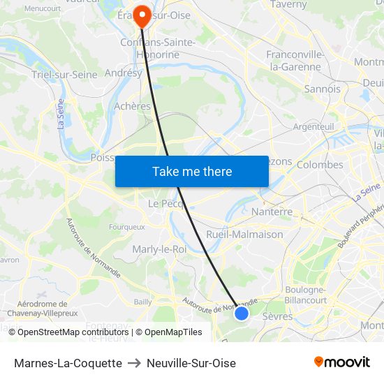 Marnes-La-Coquette to Neuville-Sur-Oise map