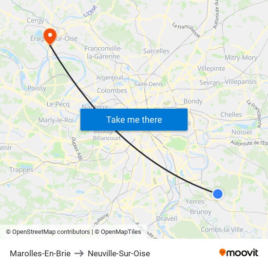 Marolles-En-Brie to Neuville-Sur-Oise map