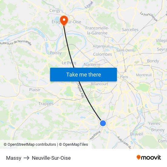 Massy to Neuville-Sur-Oise map