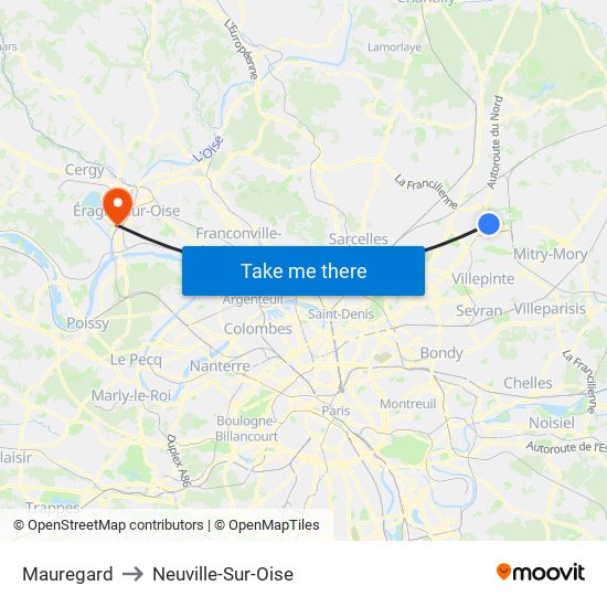 Mauregard to Neuville-Sur-Oise map