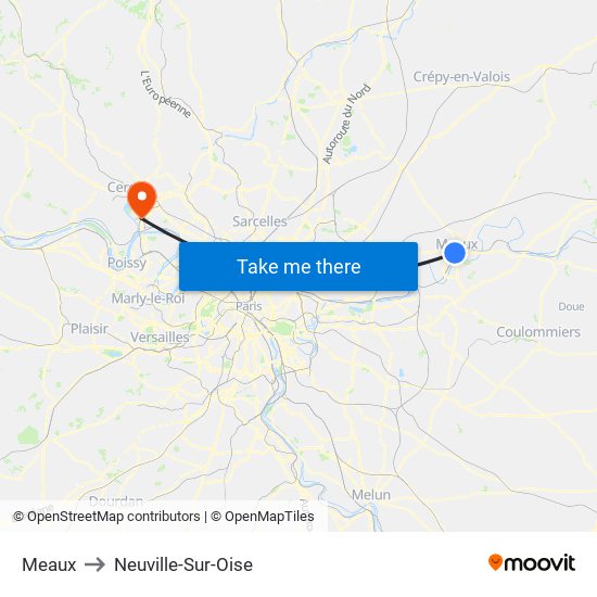 Meaux to Neuville-Sur-Oise map