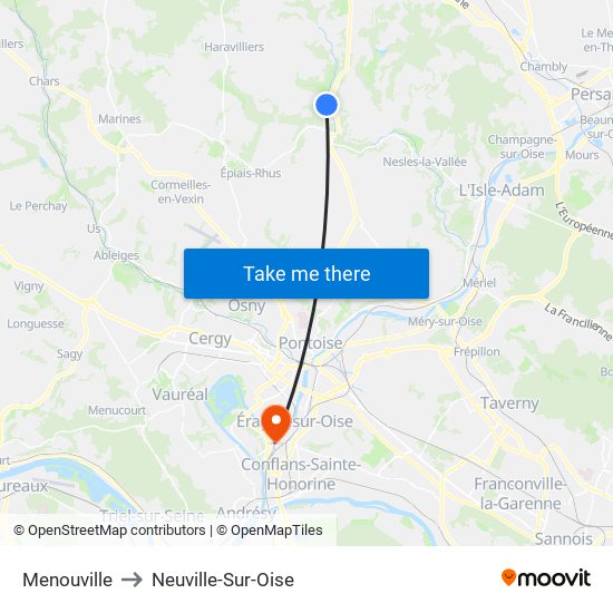 Menouville to Neuville-Sur-Oise map
