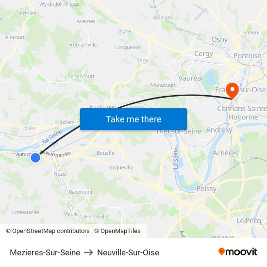 Mezieres-Sur-Seine to Neuville-Sur-Oise map