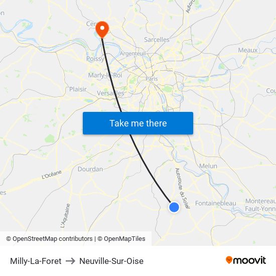 Milly-La-Foret to Neuville-Sur-Oise map