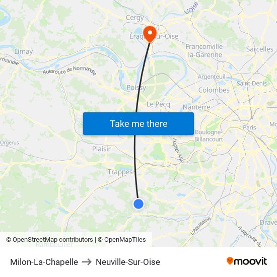 Milon-La-Chapelle to Neuville-Sur-Oise map