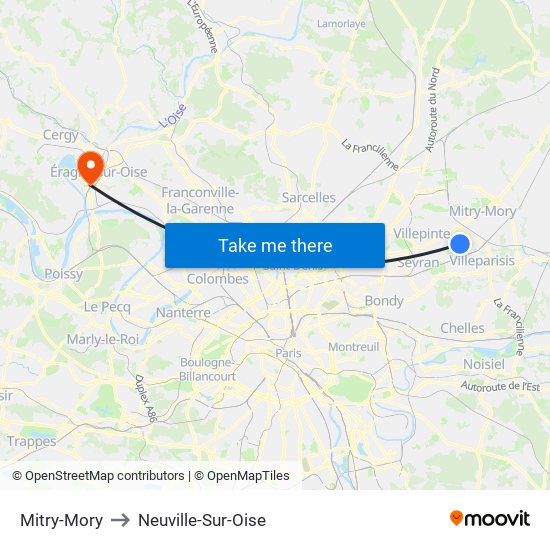 Mitry-Mory to Neuville-Sur-Oise map
