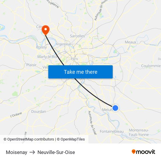 Moisenay to Neuville-Sur-Oise map