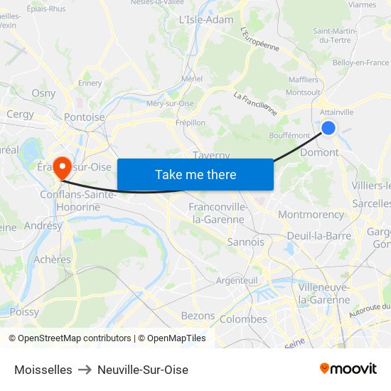Moisselles to Neuville-Sur-Oise map