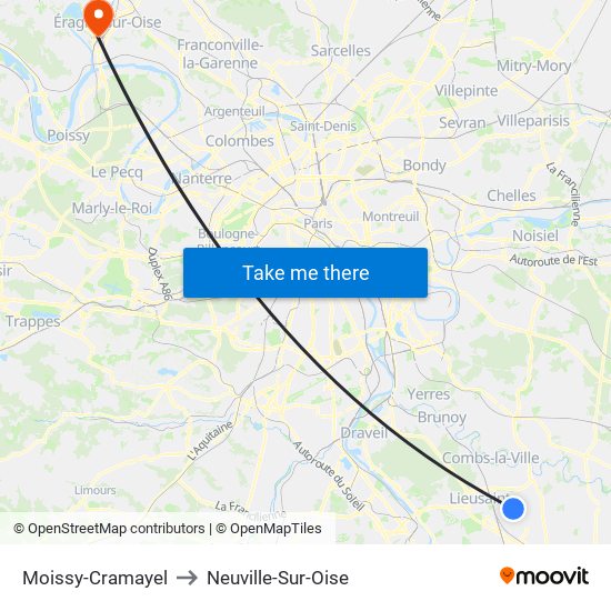 Moissy-Cramayel to Neuville-Sur-Oise map