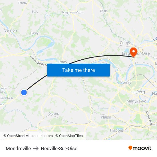 Mondreville to Neuville-Sur-Oise map