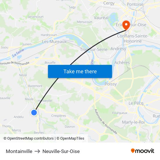 Montainville to Neuville-Sur-Oise map