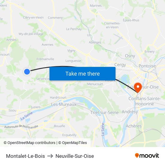 Montalet-Le-Bois to Neuville-Sur-Oise map