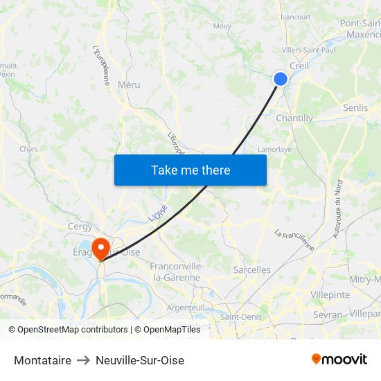 Montataire to Neuville-Sur-Oise map